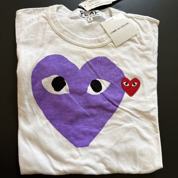 COMME DES GARCONS CDG PLAY BIG PURPLE Size S HEART TEE WHITE AZ-T106-051-2 - Picture 1 of 4